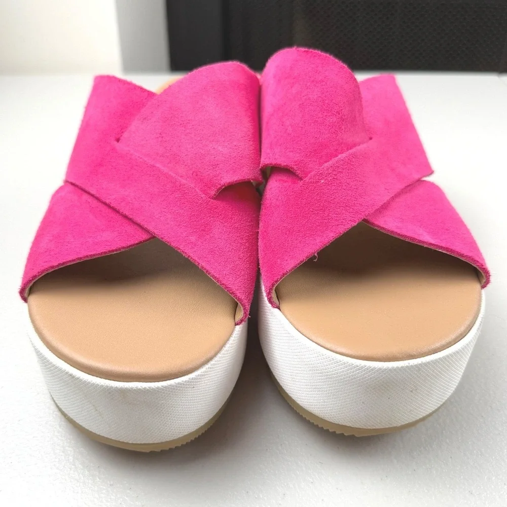 Sorel Cameron Flatform Slide Sandals Fuchsia Pink Suede NL4978-650 Womens 8